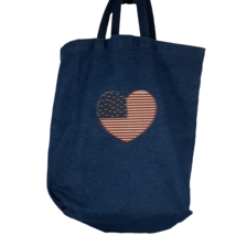 Blue Denim Tote Bag Double Handles Unisex Large Heart Shaped USA Flag Be... - $13.56