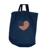 Blue Denim Tote Bag Double Handles Unisex Large Heart Shaped USA Flag Beach Bag - $13.56