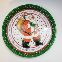 Vintage Christmas Santa Round Serving Tray metal Holiday Hong Kong 11&quot; - $11.99