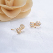 0.25Ct CZ Moissanite Bow Knot Stud Earrings 14K Yellow Gold Silver Plated - £83.92 GBP