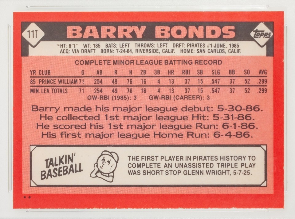 1986 Topps Barry Bonds Rookie Card #11T PSA Rated Mint 9-
show original title... Item image 5