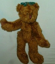 Vintage Ty 1992 Brown Jointed Teddy Bear Long Arm Leg Floral Green Bow 11&quot; Plush - £38.94 GBP