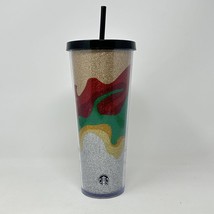 Christmas Starbucks Holiday Glitter Swirl Cup Tumbler With Straw Venti 24 oz - $15.59