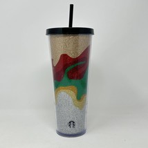 Christmas Starbucks Holiday Glitter Swirl Cup Tumbler With Straw Venti 24 oz - £12.23 GBP