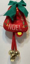Vintage Christmas Felt Embroidered Plush Holiday Door Hanger with Bells 16&quot; - £24.28 GBP