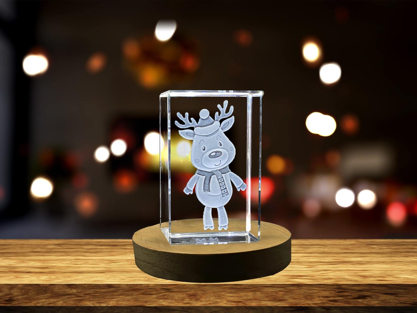 LED Base included | Graceful Reindeer | 3D Engraved Crystal Sculpture