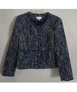LOFT Womens Jacket Medium Navy White Tweed Weave Braided Trim Round Neck... - €28,13 EUR
