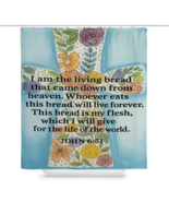 John 6:51 Bible Verse Shower Curtain with Floral Cross Christian Home Decor - $45.00