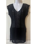 Women&#39;s Black Crochet Cover Up 100% Cotton Beachy Short Sleeve Size S/M ... - $32.04 CAD