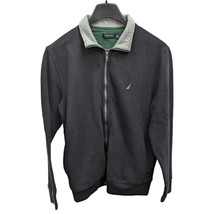 Nautica Grey Full Zip Jacket Fleece Ribbed Chest Logo Relaxed Outdoor Size Large - £31.46 GBP