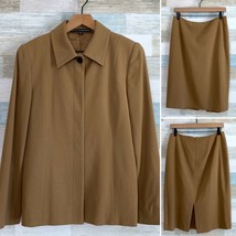 Linda Allard Ellen Tracy Wool Skirt Suit Tan 2 Piece Stretch Career Wome... - $44.54