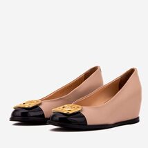 The Selene Beige & Black Leather Wedge Heel Women Shoe image 2