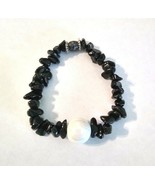 Unique Black Jasper Stone Bracelet with Ceramic Pearl Center - $10.00