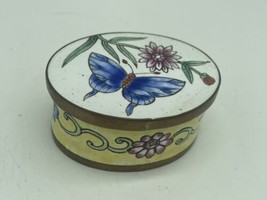 Vintage Painted Enameled Flower Trinket Box 2” By 1.5” Floral Botanical - £14.92 GBP
