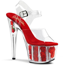 FINAL SALE PLEASER Women 7&quot; Heel Platform Ankle Strap Red Flower Filled ... - $52.95