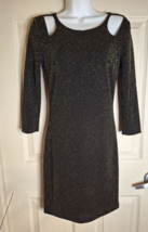 Trixxi 3/4 Sleeve Black Gold Metallic Cutout Shoulders Bodycon Dress Siz... - £10.98 GBP