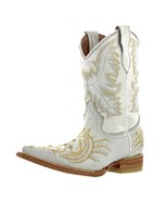 Kids Unisex Genuine Leather Cowboy Boots White Cross Embroidered Pointed... - €47,28 EUR