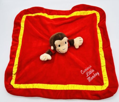 Curious George Plush Baby Lovey Motorcycle Back Security Blanket Red Yellow Trim - £14.70 GBP