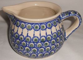 Hand Made BOLESLAWIEC Polish Pottery 4 1/4" tall 32 oz PEACOCK PATTERN P... - $39.59