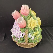 Partylite Tea Light Candle Holder #7747 Spring Flowers Basket Fairy Lamp... - $15.84