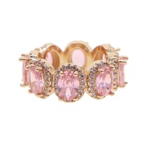 iced out bling cz eternity band engagment ring for women oval shaped white pink  - £19.41 GBP