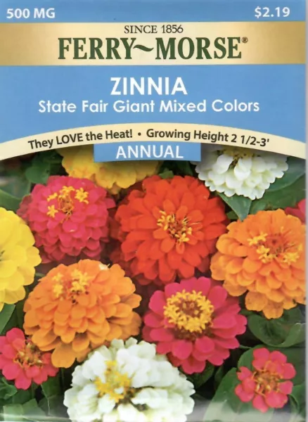 Zinnia State Fair Giant Mixed Colors Flower Seeds - Ferry Morse 12/24 Fresh Gard - £6.39 GBP