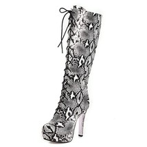 Sexy High Knee Boots Women Shoes Platform Print Leather High Boots For Women Sil - £95.68 GBP