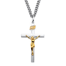 PalmBeach Jewelry Two-Tone Crucifix Necklace in 14k Gold-plated Silver 24 inch - £70.86 GBP