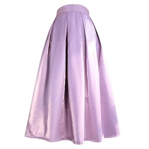 Women Light Purple Satin Midi Skirt Pleated Midi Skirt Outfit Midi Party Skirt  image 5