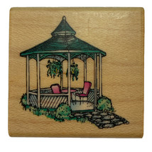 Gazebo Path Plants Chairs Small Comotion Rubber Stamp 864 Vintage 1996 - £7.01 GBP