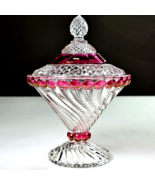 Vintage Ruby Red Clear flash Swirl Diamond w/pedestal Westmorland Candy ... - £26.14 GBP