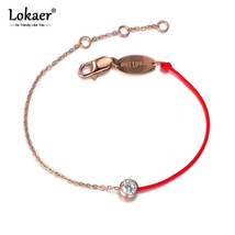 Lokaer Classic Titanium Steel CZ Crystal Charm Bracelets &amp; Bangles For Women Red - £9.60 GBP
