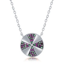 Sterling Silver Rainbow CZ Designed Disc Necklace - £46.54 GBP
