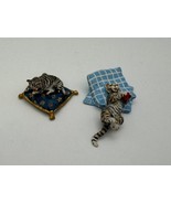 Fritz Bermann Wiener Austrian Cold Painted Bronze Pair of Cats Laying on... - $199.99