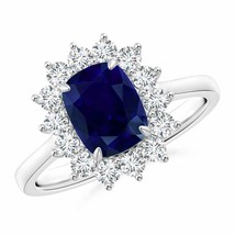 ANGARA Cushion Sapphire and Diamond Floral Ring with Claw Set in 14K Gold - £2,033.81 GBP