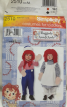 Simplicity Pattern 2510 Halloween Costume Raggedy Ann Andy Sz Toddlers AA1/2,1,2 - £7.76 GBP