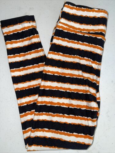 NWT LuLaRoe Kids S/M (2-8) Black Orange White Striped Halloween Leggings - $14.84