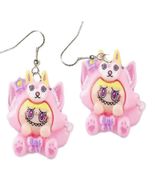 Creepy Cute Resin FUFU MONSTER BUNNY Funky EARRINGS Fang Smile Novelty Jewelry-F - $8.79