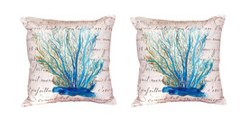 Pair of Betsy Drake Blue Coral Beige No Cord Pillows 18 Inch X 18 Inch - £63.30 GBP