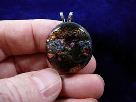 #DL-849 DICHROIC Fused GLASS Pendant JEWELRY BLACK ORANGE PINK - £27.32 GBP