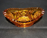 Vintage L.E. Smith HOBSTAR Oval Bowl Honey Amber Cut Glass Saw Tooth Rim... - $21.75