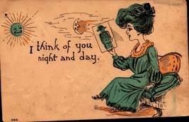 Vintage POSTCARD-WOMAN Looking At Soldiers Pict. I Think Of You Night&amp; DAY-BK41 - £3.16 GBP
