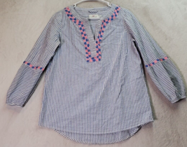 Vineyard Vines Blouse Top Women Small Multi Seersucker Cotton Long Sleeve V Neck - £17.64 GBP