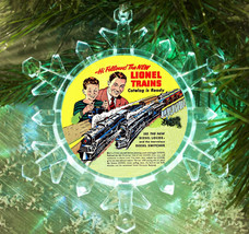 Snowflake Retro Lionel Trains Ad Color Blinking Holiday Christmas Tree Ornament - £12.30 GBP