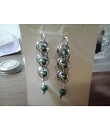 chain maille earrings with silver ear wire and teal pearls (item 102) - $1.37 CAD