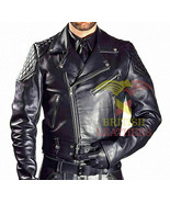 Mens Real Cowhide Bikers Jacket Quilted Panels Schwarz Cuir Lederhemd Si... - €129,39 EUR