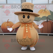 Tan Pumpkin mascot costume character dressed with a Mini Dress and Hat pins - $1,219.00