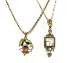 Vintage Necklace Lot Bisque Rose Floral Cottagecore Enamel Pendant Boho ... - £31.58 GBP