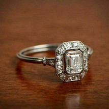 Emerald Cut 1.85Ct Halo Diamond Women&#39;s Engagement Ring 14K White Gold Size 5.5 - £193.59 GBP