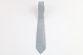 Vintage 60s Oleg Cassini Distressed Silk Skinny Neck Tie Blue Plaid Wedding USA - £19.37 GBP
